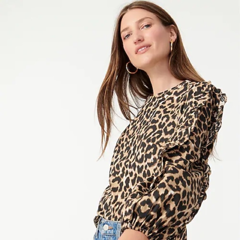 J. Crew Ruffle-sleeve Top In Leopard - Picture 3 of 14